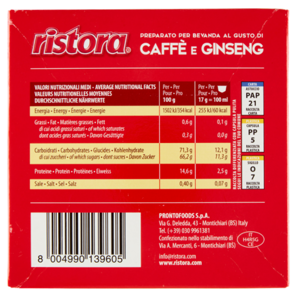 ristora Caffè e Ginseng Capsule Compatibili con Macchine Nescafè Dolce Gusto 10 x 17 g