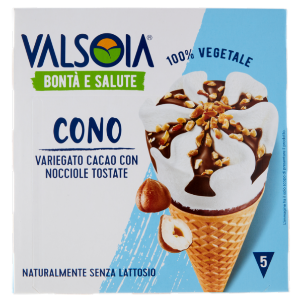 Valsoia Bontà e Salute Cono Variegato Cacao con Nocciole Tostate 5 x 75 g