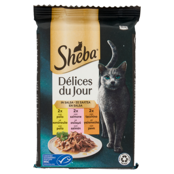 Sheba Délices du Jour Cibo Umido Gatto in Salsa con Salmone e Tacchino 6 x 50 g