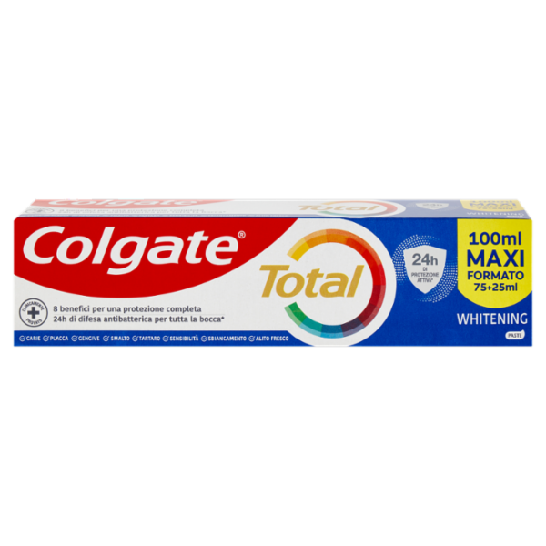 Colgate dentifricio sbiancante Total Whitening 24h di protezione attiva 100 ml