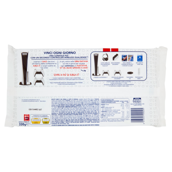 Ringo Limited Edition PlayStation con Crema Vaniglia - Snack merenda - 6 porzioni da 6 biscotti 330g