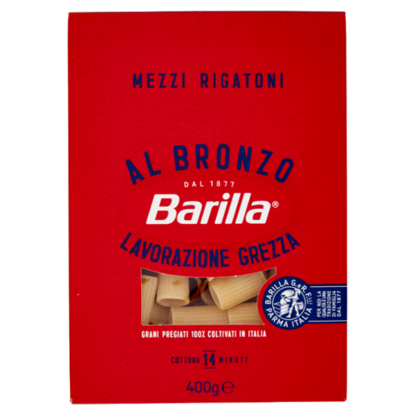 Barilla Pasta Al Bronzo Mezzi Rigatoni 100% grano italiano 400g