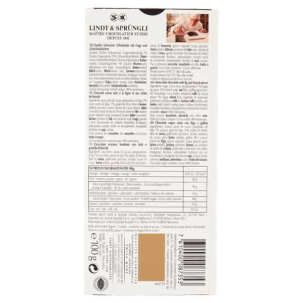 Lindt Excellence Tavoletta Cioccolato Fondente Fico 100 g