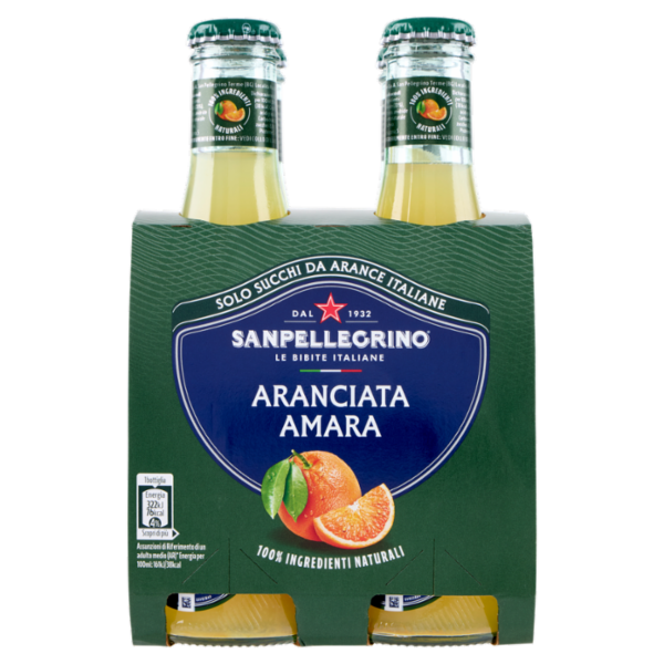 BIBITE SANPELLEGRINO, Bevande Gassate, Naturali, Aranciata Amara, Vetro 4x20cl