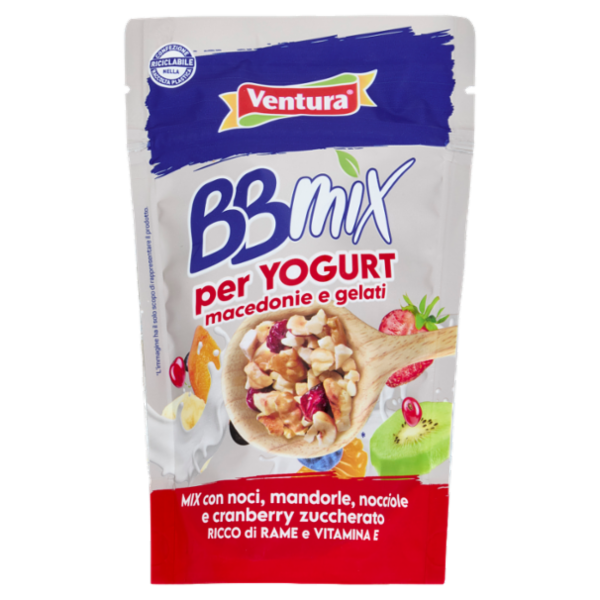 Ventura BBmix per Yogurt macedonie Mix con noci, mandorle, nocciole e cranberry zuccherato 150 g