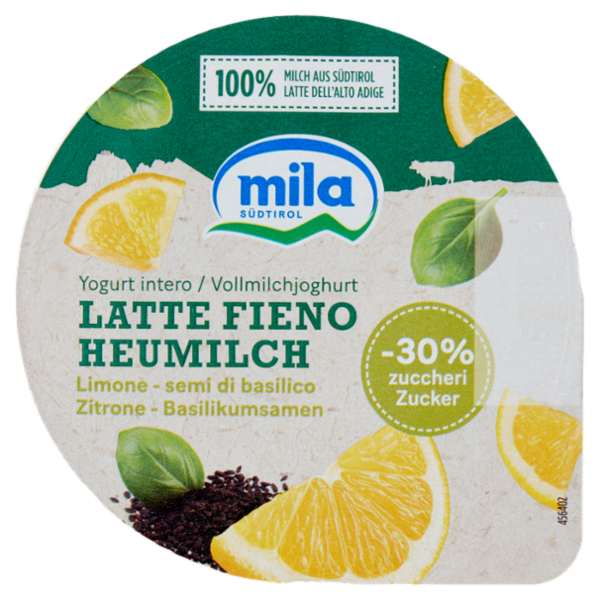 mila Yogurt intero Latte Fieno Limone - semi di basilico 150 g
