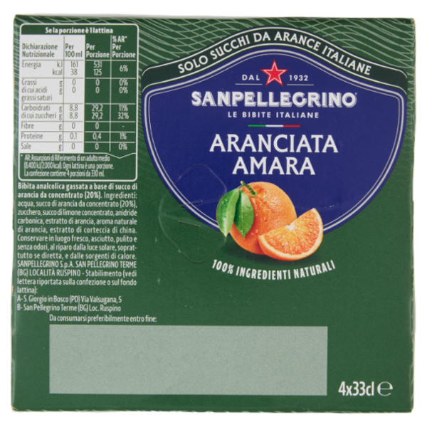 BIBITE SANPELLEGRINO, Bevanda Gassata, Aranciata Amara, Lattina - 4x330ml