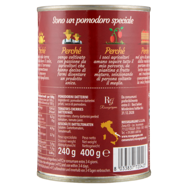 Rosso Gargano Datterini Pelati di Puglia 400 g