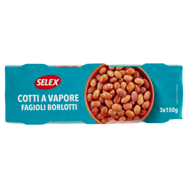 Selex Fagioli Borlotti Cotti a Vapore 3x150 g