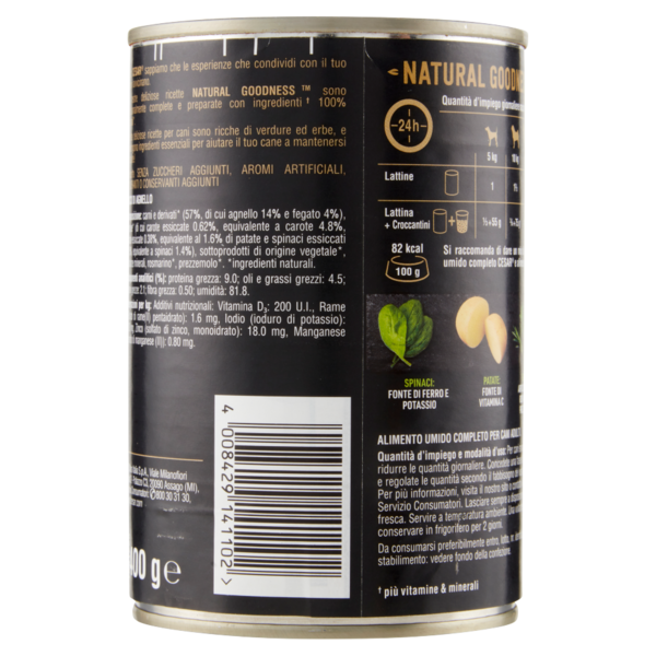 Cesar Natural Goodness Ricco di Agnello, Guarnito con Carote, Patate e Spinaci 400 g