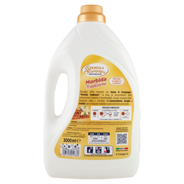 Spuma di Sciampagna Ammorbidente Morbida Tradizione Profumo di Vaniglia e Sandalo 3000 ml