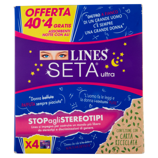 Lines Seta ultra Assorbenti Notte con Ali 40+4 pz