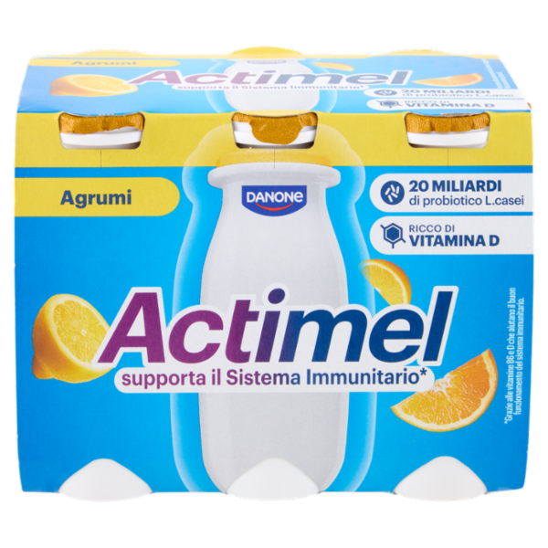 ACTIMEL, Yogurt da Bere con Vit B6 e D per il Sistema Immunitario, gusto Agrumi, 6X100g