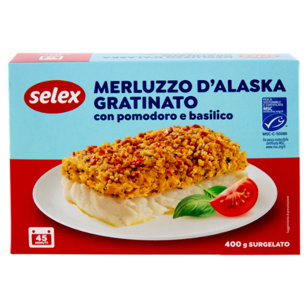 Selex Filetti di Merluzzo D'Alaska Gratinati con Pomodoro e Basilico Surgelati 400 g