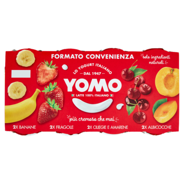 Yomo Yogurt Banane, Fragole, Ciliegie e Amarene, Albicocche 8 x 125 g
