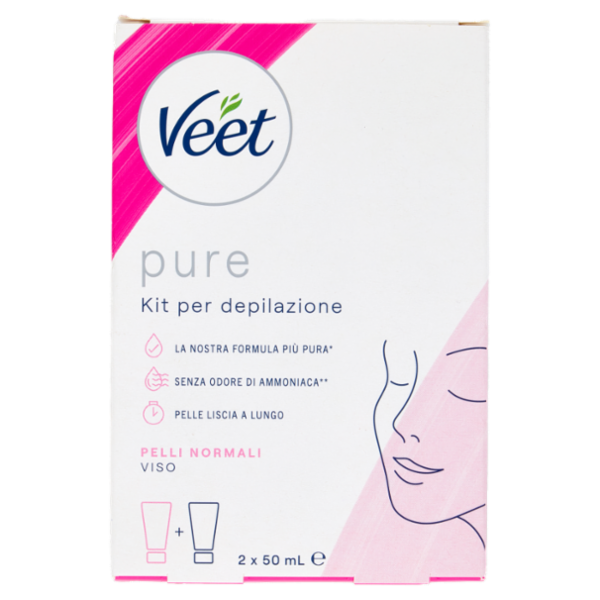 Veet Pure Kit Completo Depilazione Viso, Crema Depilatoria e Crema Post Epilazione, 2x 50 ml