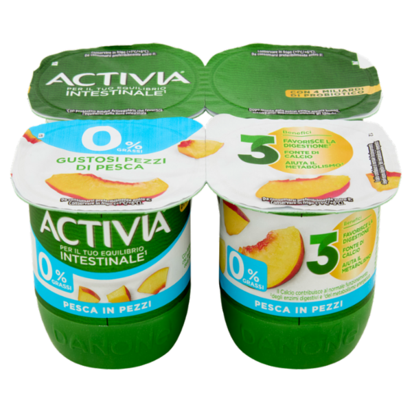 ACTIVIA Yogurt con Probiotico Bifidus, 0% Grassi, gusto Pesca, 4x125g