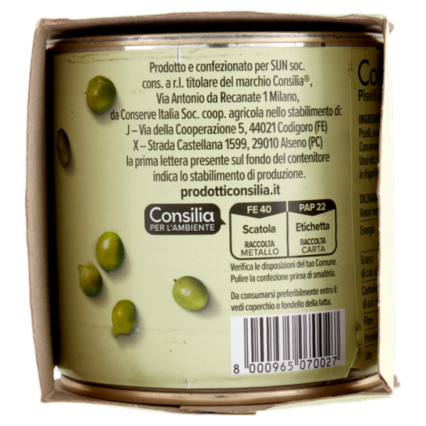 Consilia Saper Scegliere Piselli Medi Lessati 3 x 410 g