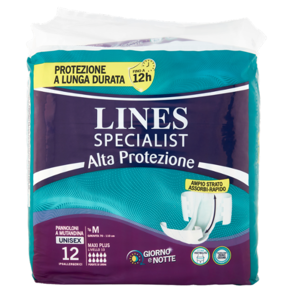 Lines Specialist Alta Protezione Pannoloni a Mutandina Unisex Tg. M Maxi Plus 12 pz