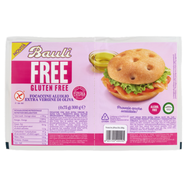 Bauli Free Gluten Free Focaccine all'Olio Extra Vergine di Oliva 4 x 75 g
