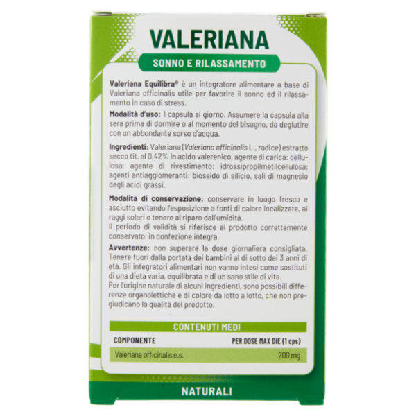 equilibra Valeriana Sonno e Rilassamento 30 Capsule Vegetali 15 g