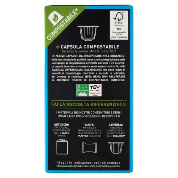 Caffè Vergnano 1882 Èspresso1882 Decaf Compostabile** Capsule Compatibili Nespresso* 10 x 5 g