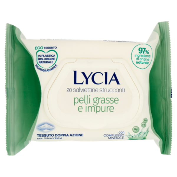 Lycia salviettine struccanti pelli grasse e impure con Complesso Minerale 20 pz