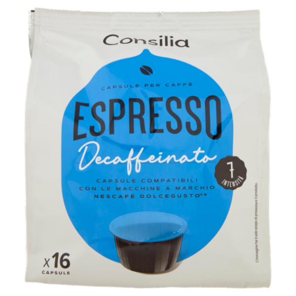 Consilia Caffè in Capsule Espresso Decaffeinato Compatibili Dolce Gusto 16 pezzi