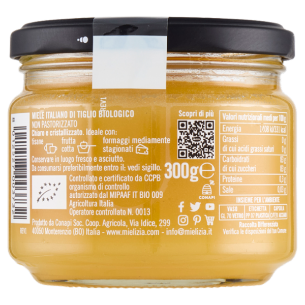 Mielizia Bio Miele Italiano di Tiglio Non Pastorizzato Italia 300 g