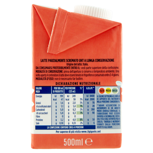 IL GIGANTE Latte UHT a Lunga Conservazione Parzialmente Scremato 500 ml