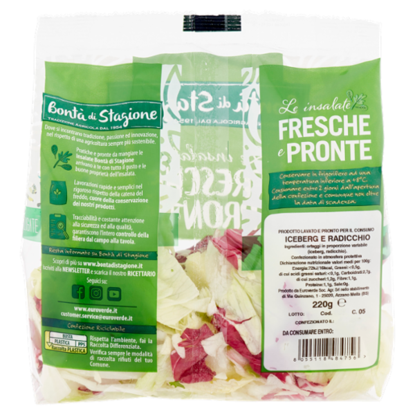 Bontà di Stagione Le insalate Fresche e Pronte Iceberg e Radicchio 220 g