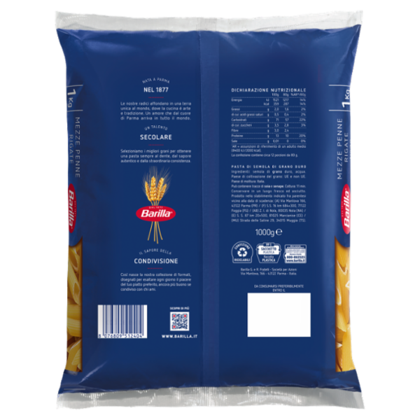 Barilla Pasta Mezze Penne Rigate n.70 1Kg