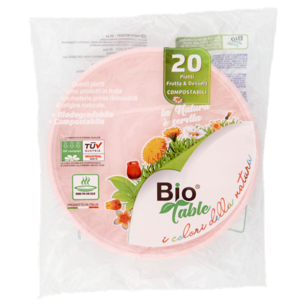Bio Table i colori della natura Piatti Frutta & Dessert Compostabili Rosa 20 pz