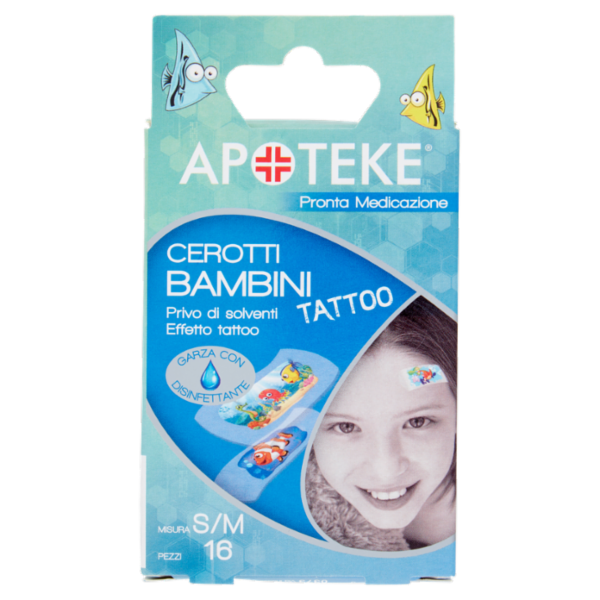 Apoteke Pronta Medicazione Cerotti Bambini Tattoo Misura S/M 16 pz