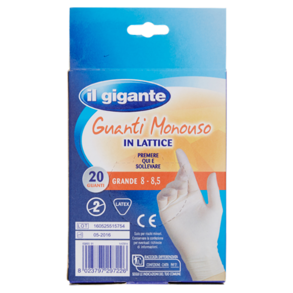 IL GIGANTE Guanti Monouso in Lattice Grande 8 - 8,5 20 Guanti
