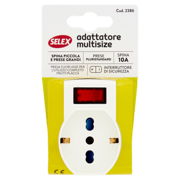 Selex Adattatore Multisize Spina 10A + 3 Prese 10-16A con Interruttore di Sicurezza Bianco
