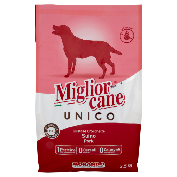 Migliorcane Unico Gustose Crocchette Suino per Cani Adulti >10 kg Taglia Media 2,5 kg
