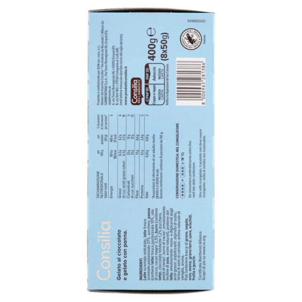 Consilia 8 Coppette di Gelato Cioccolato e Panna 400 g