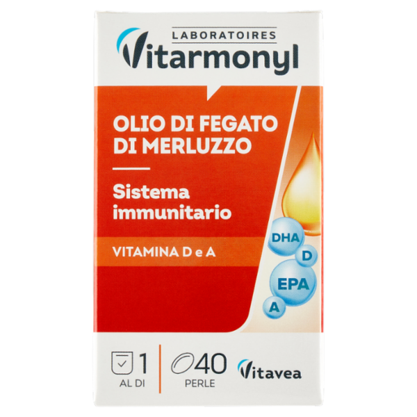 Laboratoires Vitarmonyl Olio di Fegato di Merluzzo Sistema immunitario 40 perle 30,8 g