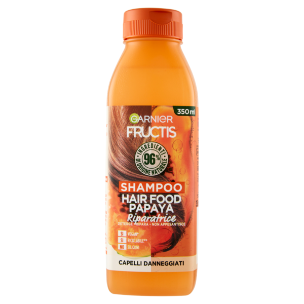 Garnier Fructis Hair Food, Shampoo riparatore alla papaya per capelli danneggiati, 350 ml