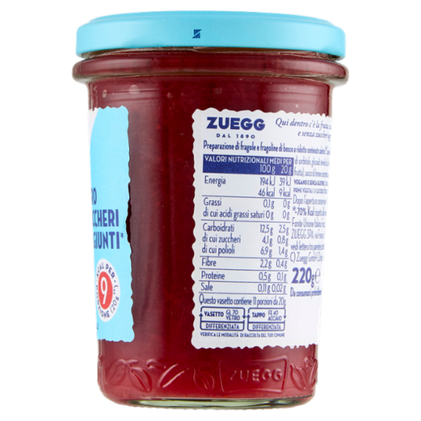 Zuegg Zero Zuccheri Aggiunti* Fragole e Fragoline di Bosco 220 g