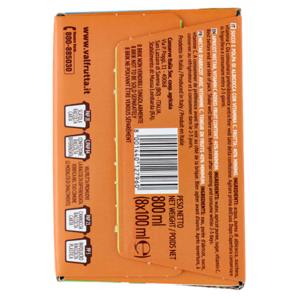 Valfrutta i Triangolini Albicocca Italiana succo e polpa Brik 8 x 100 ml