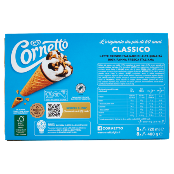 Cornetto Algida Classico 8 Gelati 480 g