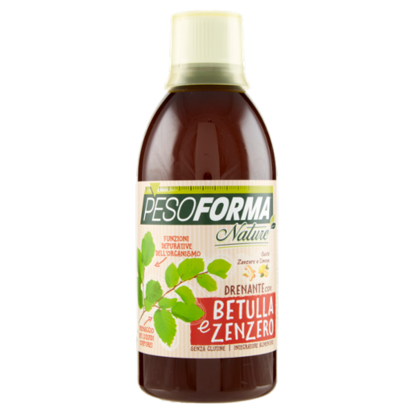 Pesoforma Nature, Drenante con Betulla e Zenzero, Gusto zenzero e limone, Flacone da 500ml