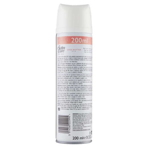 Satin Care Gel per Depilazione Donna per Pelle Secca, Idratante con Burro di Karitè, 200 ml