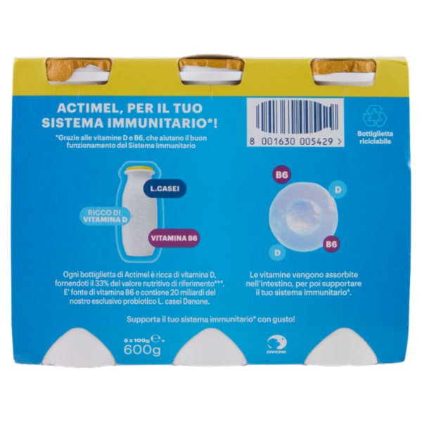 ACTIMEL, Yogurt da Bere con Vit B6 e D per il Sistema Immunitario, gusto Agrumi, 6X100g