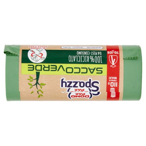 Domopak Spazzy Sacco Verde 100% Riciclato da Post-Consumo 110 lt 70x105 cm 10 pz