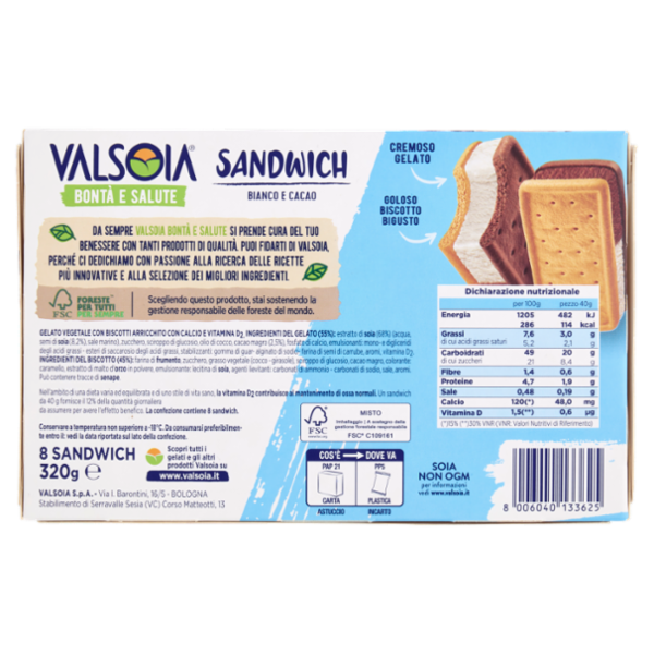 Valsoia Bontà e Salute Sandwich Bianco e Cacao 8 x 40 g