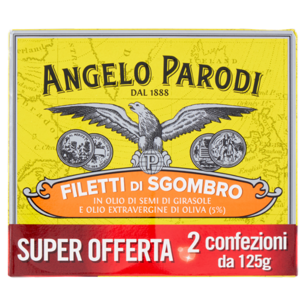 Angelo Parodi Filetti di Sgombro in Olio di Semi di Girasole e Olio Extravergine di Oliva 2 x 125 g
