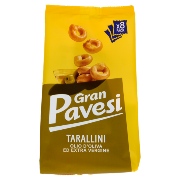 Gran Pavesi Snack Tarallini Olio di Oliva ed Extra Vergine, Senza Olio di Palma, 8 Pacchetti 256g